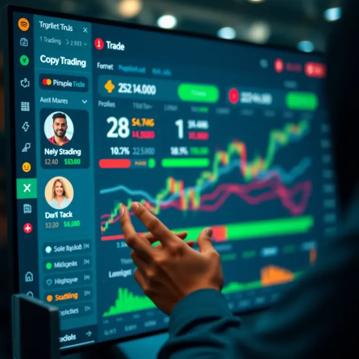 Interface displaying trader profiles and performance metrics for selecting copy trading options