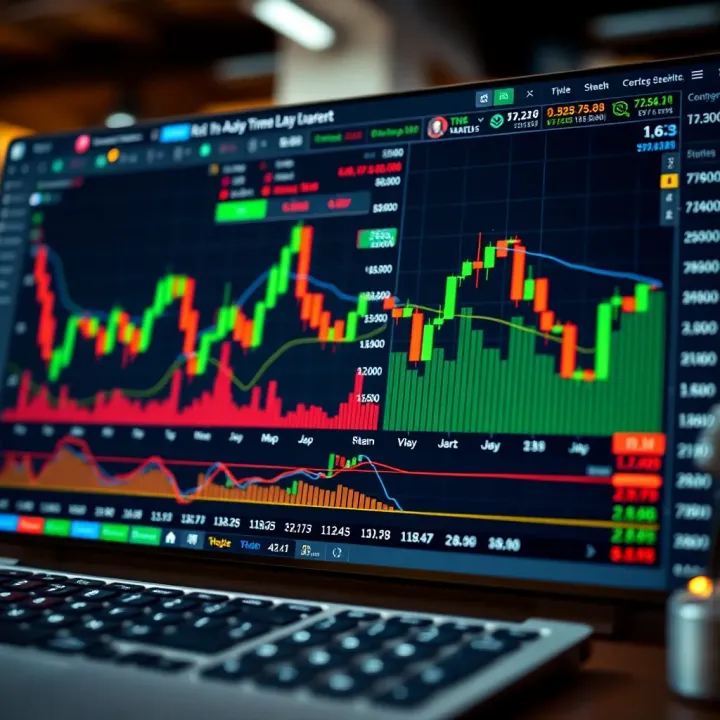 Trading platform interface showing real-time stock charts and performance metrics