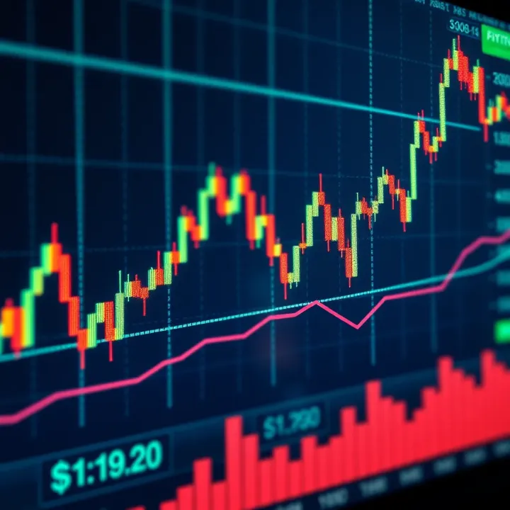 Graph displaying fluctuating stock prices representing day trading activity