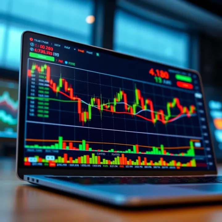 Illustration of a digital trading platform showing binary options chart and investment tools