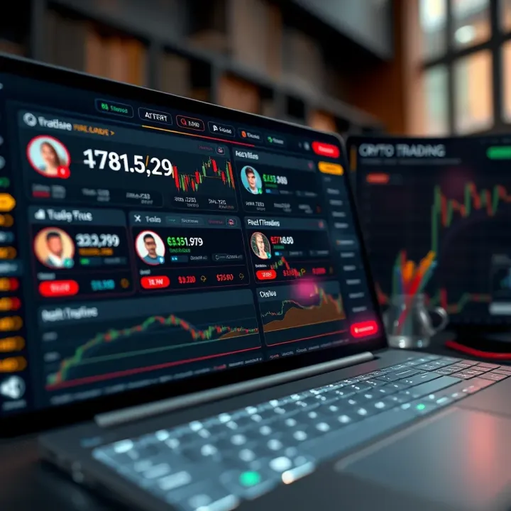 Interface of a popular crypto copy trading platform showing multiple trader profiles and performance metrics