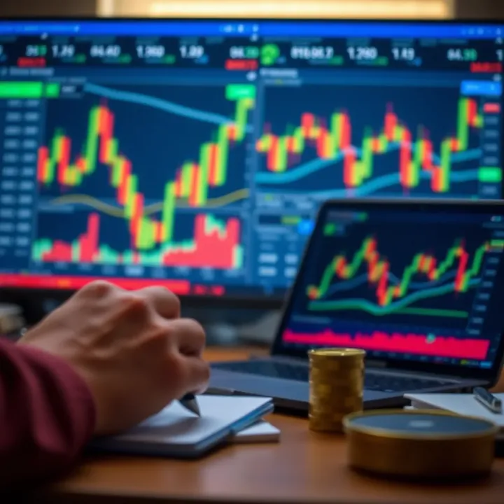 Visual representation of risk management and strategy planning in financial trading with charts and tools