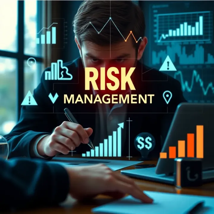 Illustration of risk management concepts with charts and strategy icons