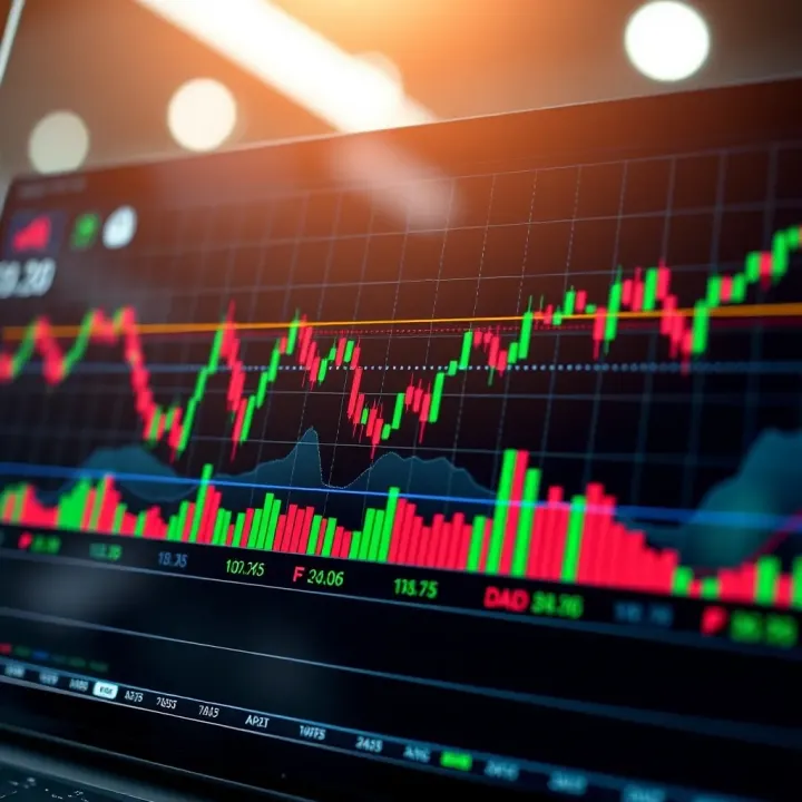 Chart showing financial market trends and trading signals on a digital interface