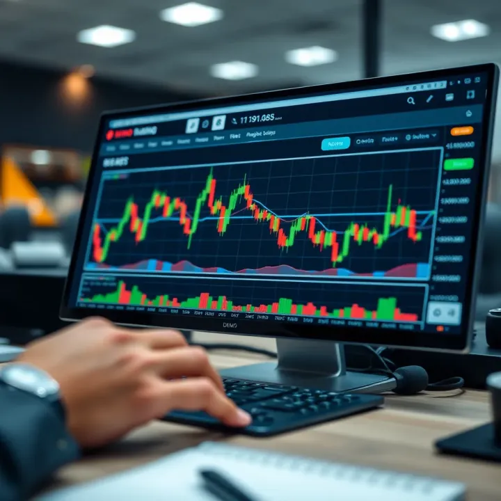 Financial market interface displaying demo trading charts and indicators