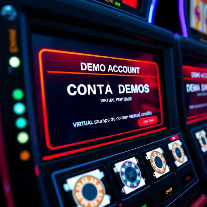 Slot machine interface displaying demo mode with virtual credits