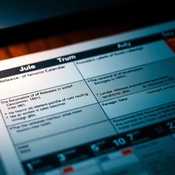 Detailed view of an economic calendar showing various financial events and data releases