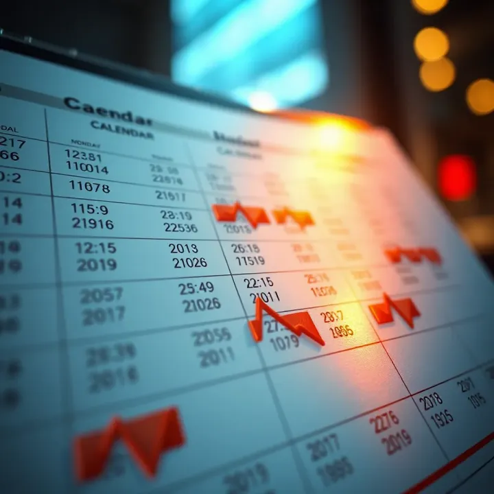 Calendar with marked economic event dates to track market updates