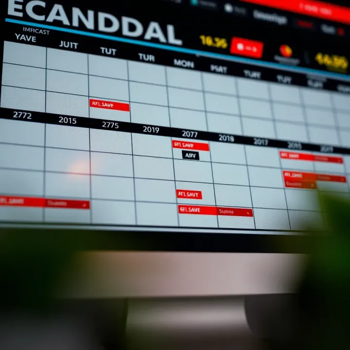 Economic calendar showing various financial indicators and their impact levels for market trading