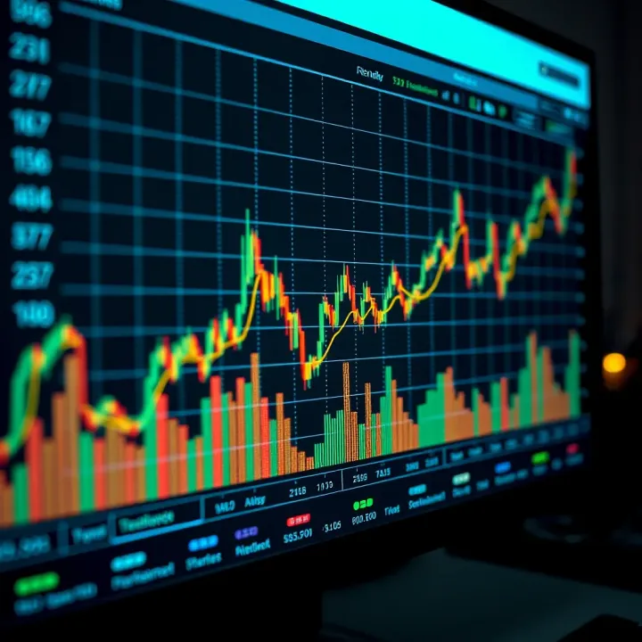 Financial indicators and data charts on a digital screen