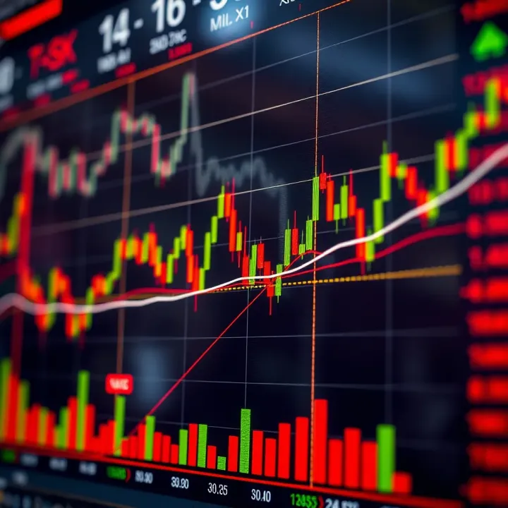Graph showing currency pair fluctuations with financial data and indicators