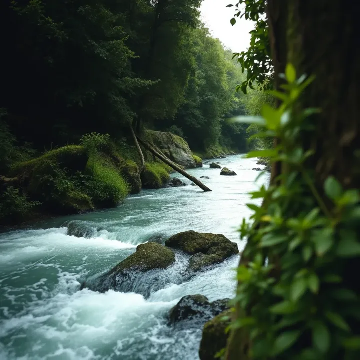 A green landscape showing clean river flowing through forested area symbolizing environmental risk management
