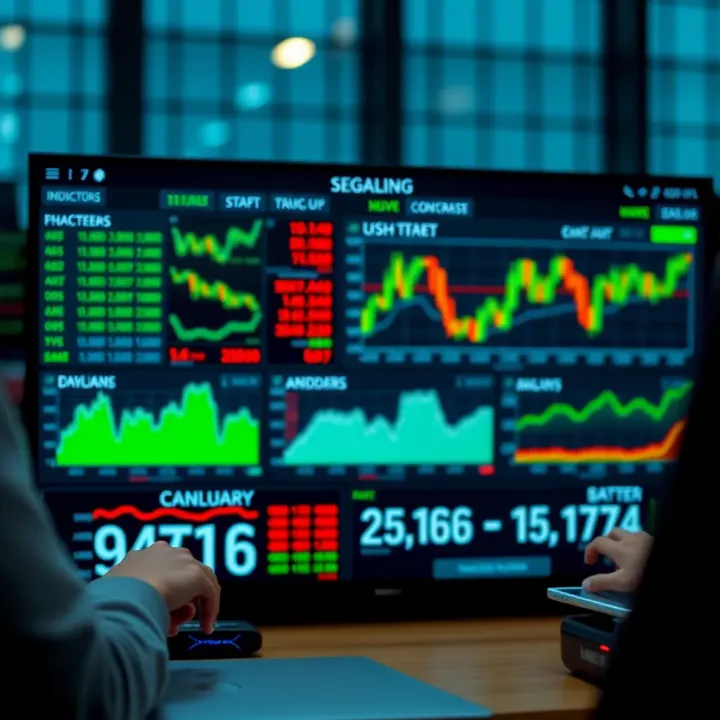 Dashboard displaying various binary options signals with indicators and market data