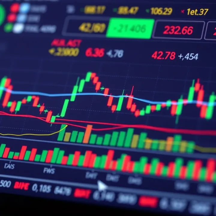 Chart displaying binary options trading indicators with candlestick patterns and moving averages