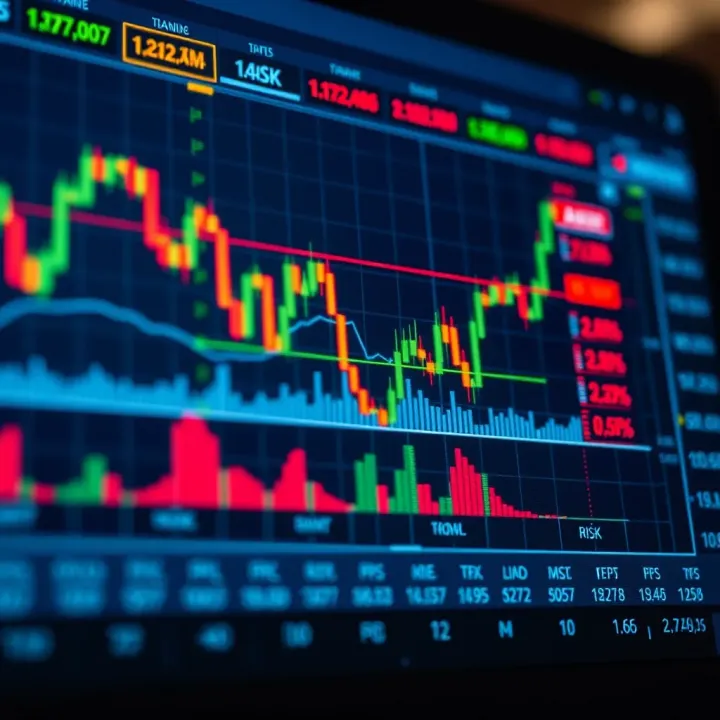 Graph showing fluctuating binary options market trends with highlighted risk areas
