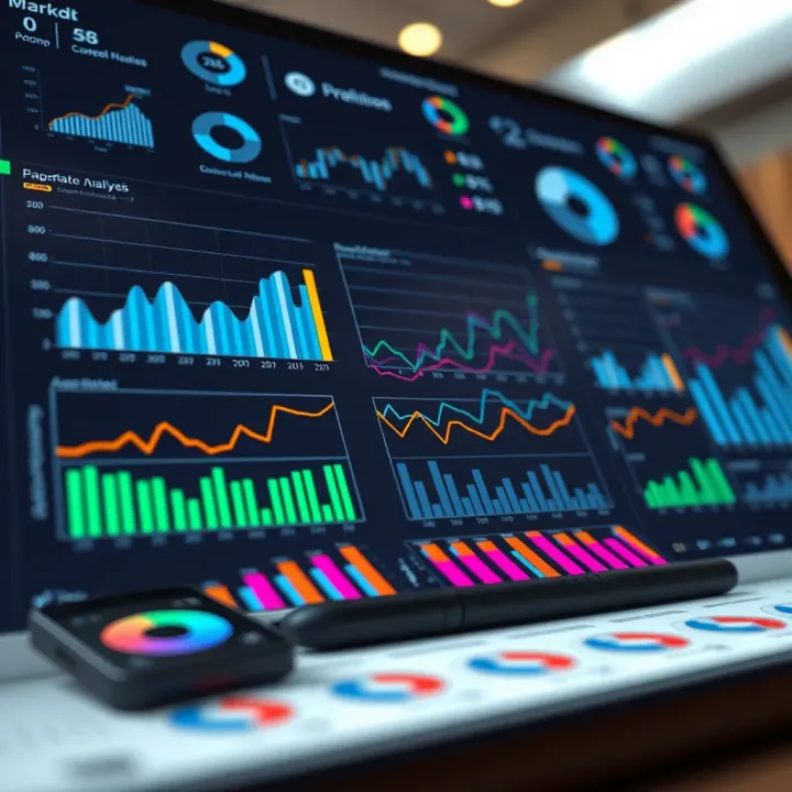 Market analysis concept showing charts, graphs, and data analytics tools