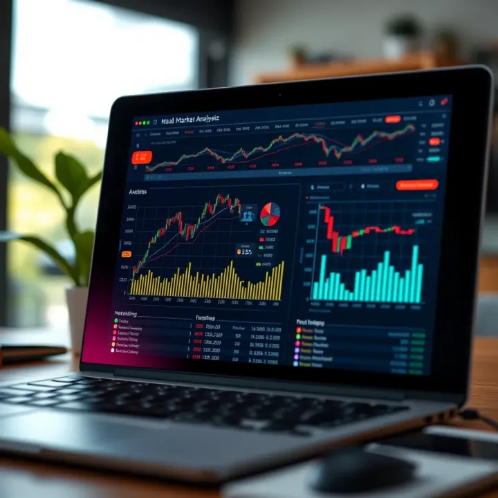 Detailed Market Analysis Report with Visual Data Representation Comprehensive market analysis report with charts and data insights on a digital screen