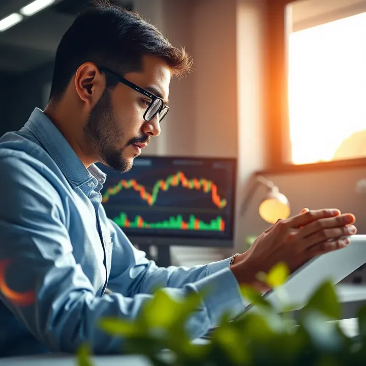 Investor analyzing charts on a digital platform to test trading strategies risk-free