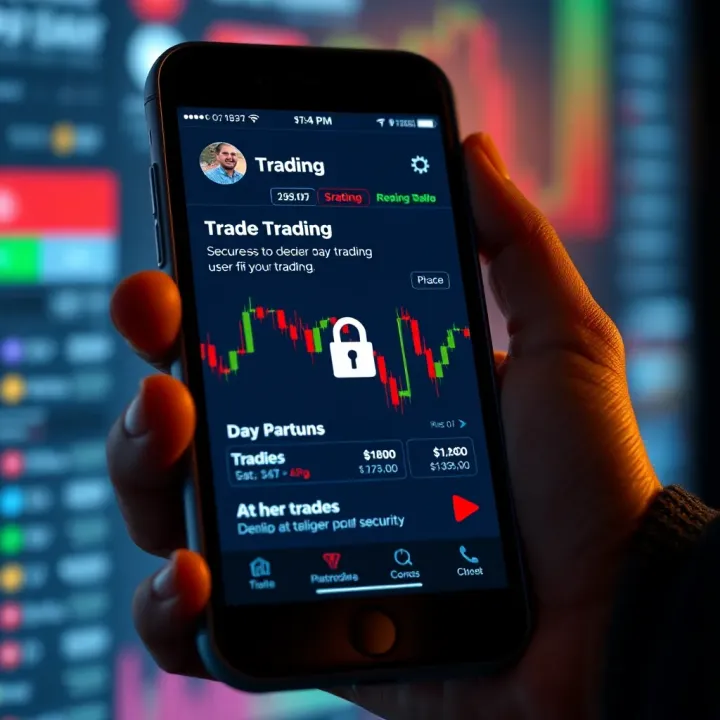 Mobile device displaying a user-friendly trading app with security features