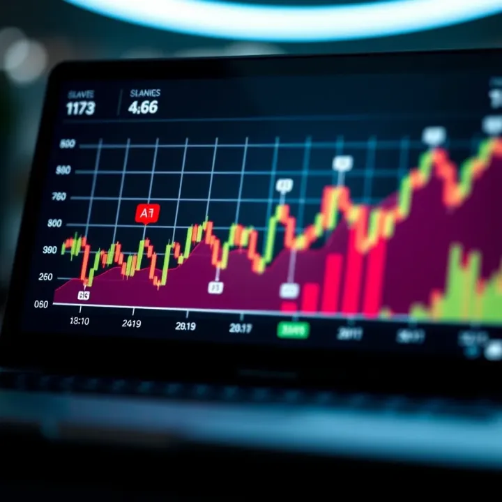 Graph showing market trend analysis with data points and growth indicators