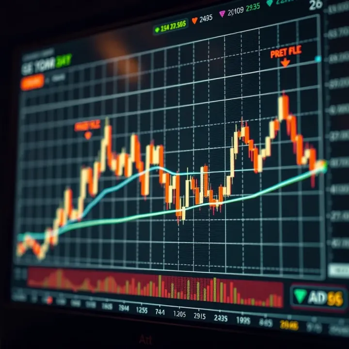 Graph with highlighted price patterns indicating potential market reversals and continuations