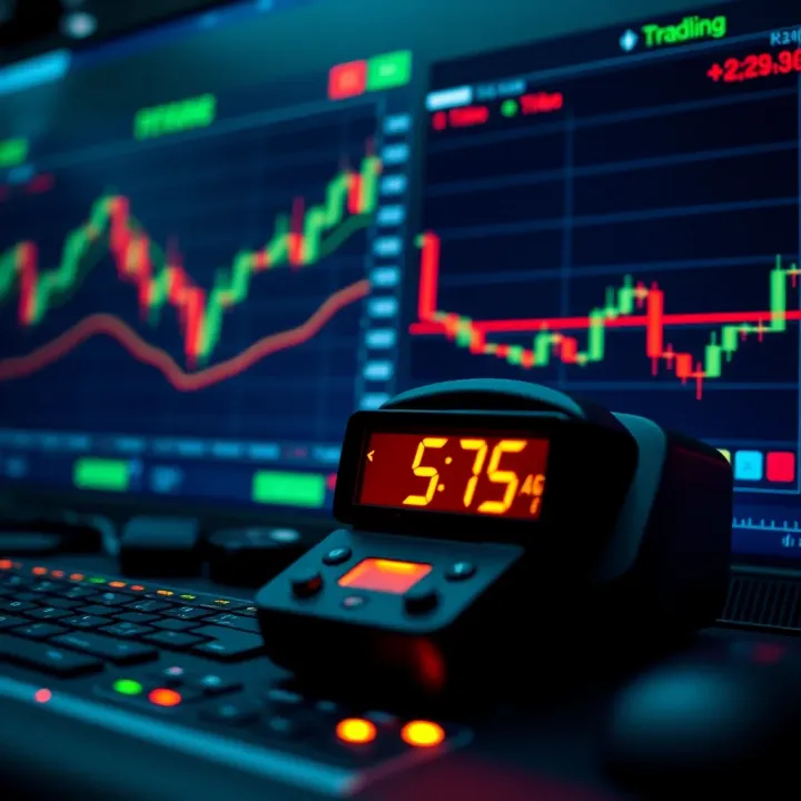 Trading platform interface with indicators and timers used for quick decision-making