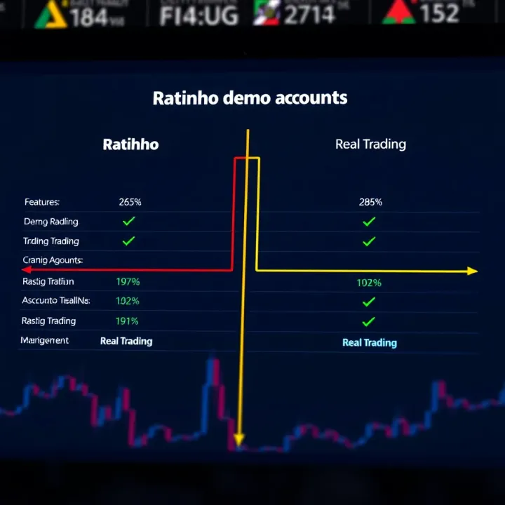 Comparison chart illustrating features of Ratinho demo account and real trading account