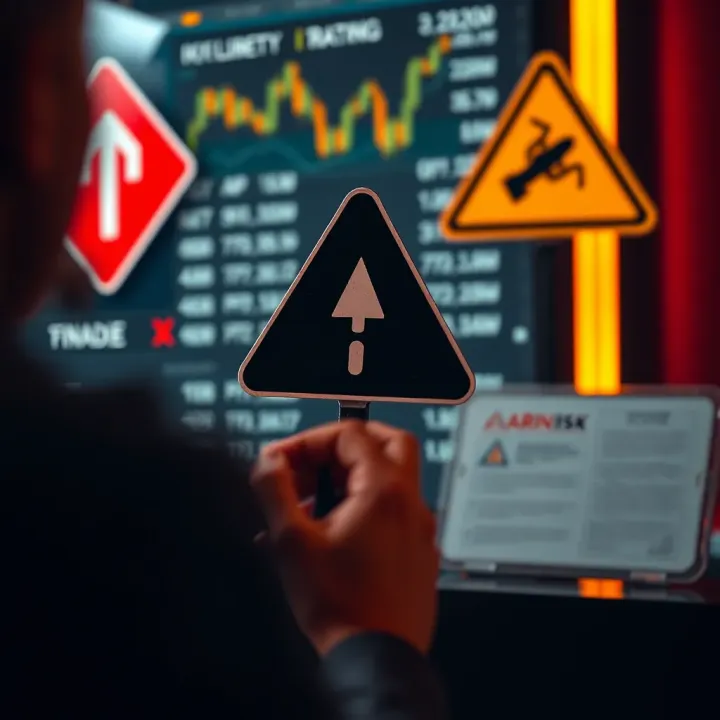 Illustration of risk management strategies with warning signs and protective measures in financial trading