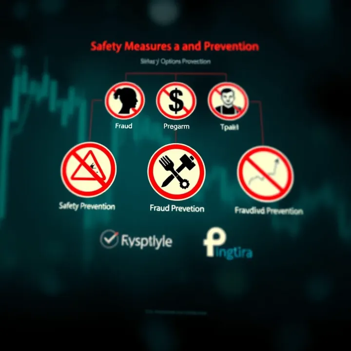 Graphic depicting safety measures and fraud prevention symbols for online investment sites