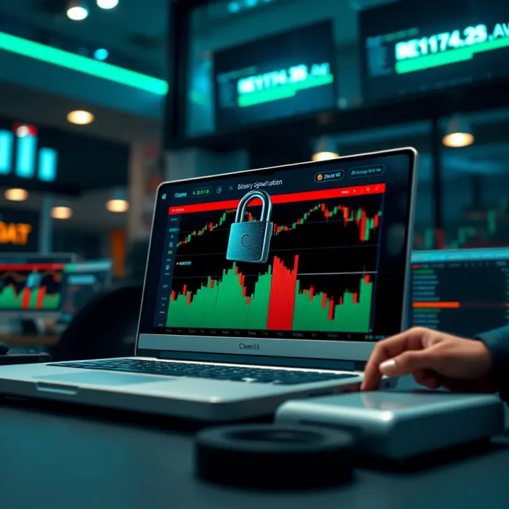 Safe and secure digital interface showing verified signal service for binary options