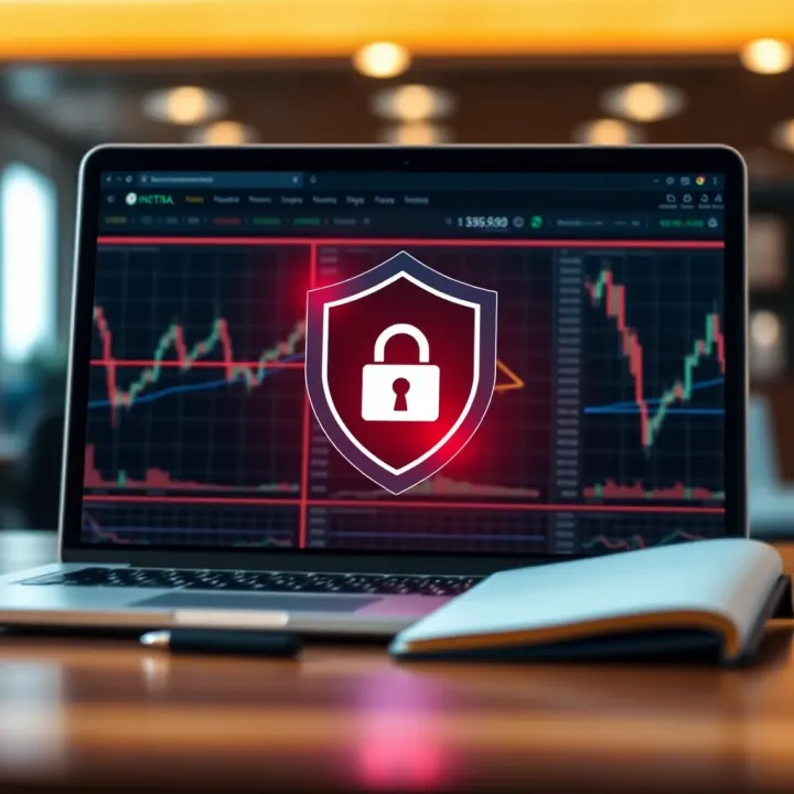Graphic depicting secure online learning with a shield symbolizing protection against fraud in financial education