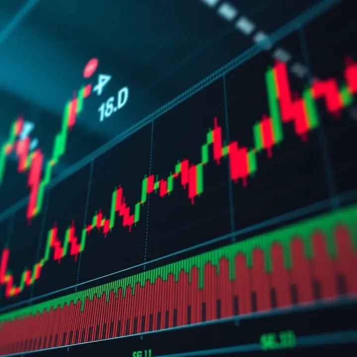 Graph showing binary options signals with green and red indicators for buying and selling points