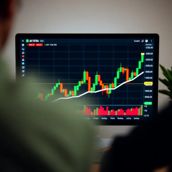 Stock market graph displayed on a computer screen illustrating day trading simulation