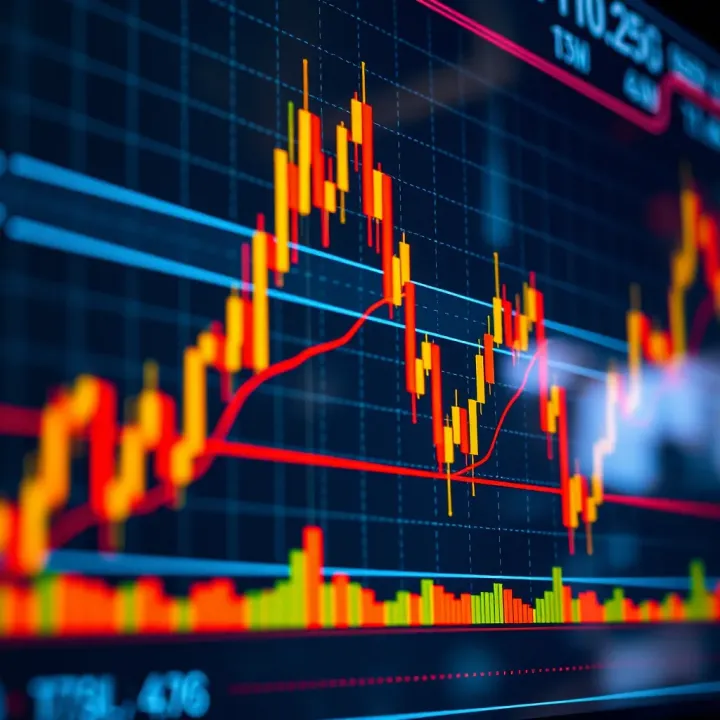 Graph showing lines of support and resistance levels on a binary options trading chart