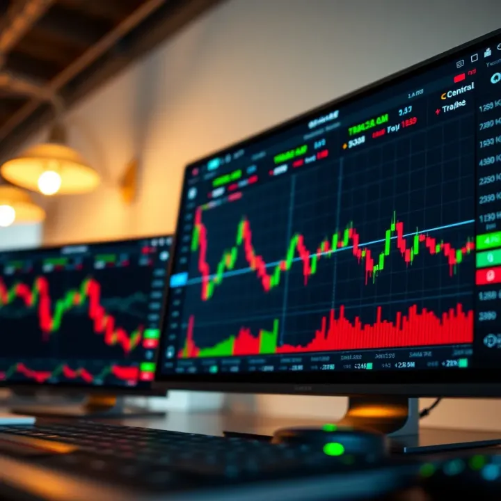 Binary options trading platform interface displaying charts and trade options