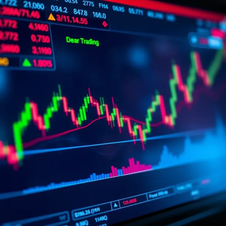 Chart displaying binary options trading with candlestick patterns and financial indicators