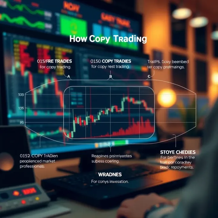 Diagram illustrating automatic copy trading where beginner investors replicate trades of experienced market professionals
