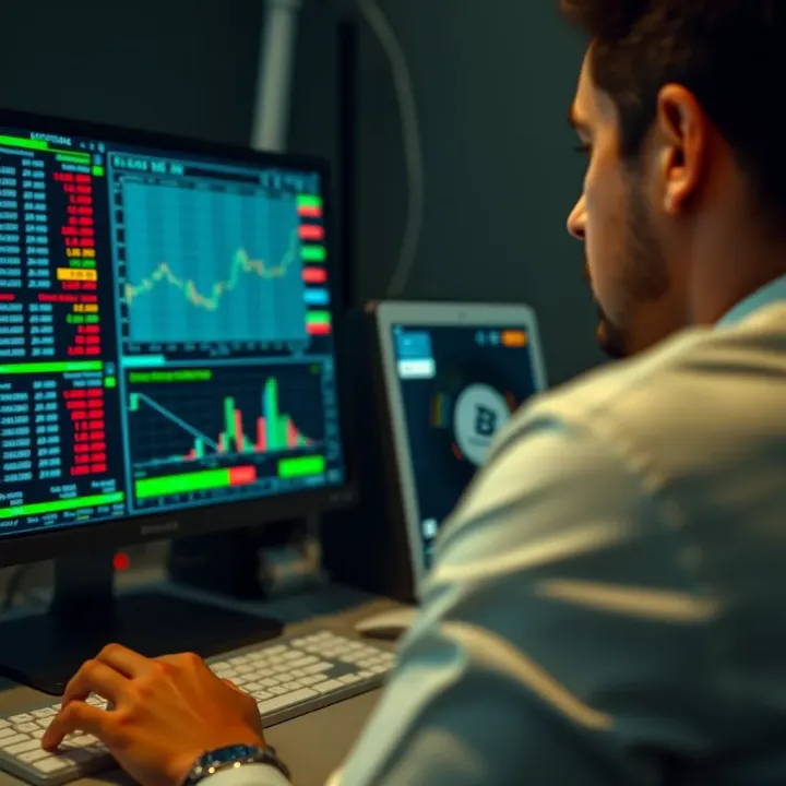 User interacting with a computer displaying an Excel sheet for organizing financial trades
